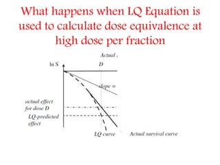 What happens when LQ Equation is
used to calculate dose equivalence at
high dose per fraction
 