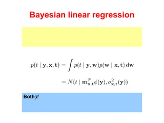 Bayesian linear regression Predictor for future observations is also Guassian (again result from 2.3.3): Both  mean and variance of this distribution depends on  y ! 