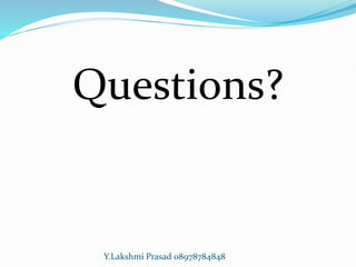 Questions?
Y.Lakshmi Prasad 08978784848
 