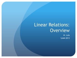 Linear Relations:
        Overview
              M. Lula
            SJAM 2013
 