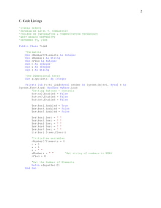 Linear Search Program in Visual Basic 2008 | PDF