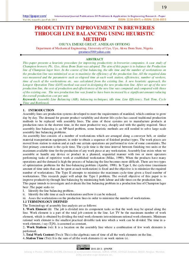 Line balancing example