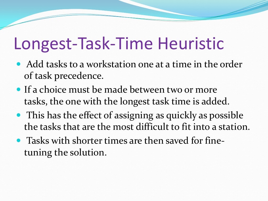 Line balancing and heuristics