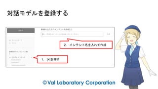対話モデルを登録する
1. [+]を押す
2. インテント名を入れて作成
 