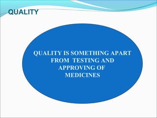 QUALITY

QUALITY IS SOMETHING APART
FROM TESTING AND
APPROVING OF
MEDICINES

 