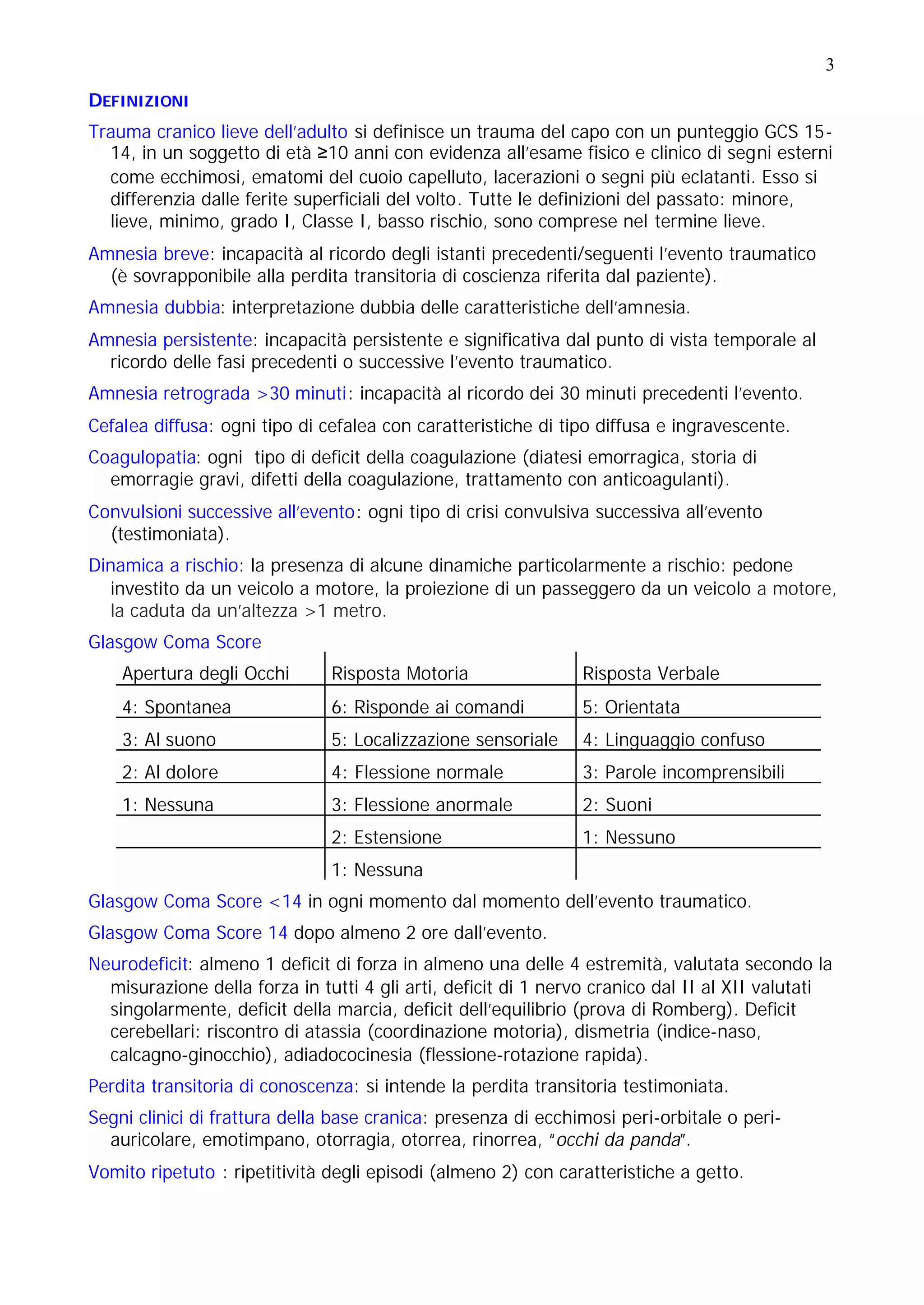 Linee guida per la diagnosi e il trattamento del trauma cranico lieve ...