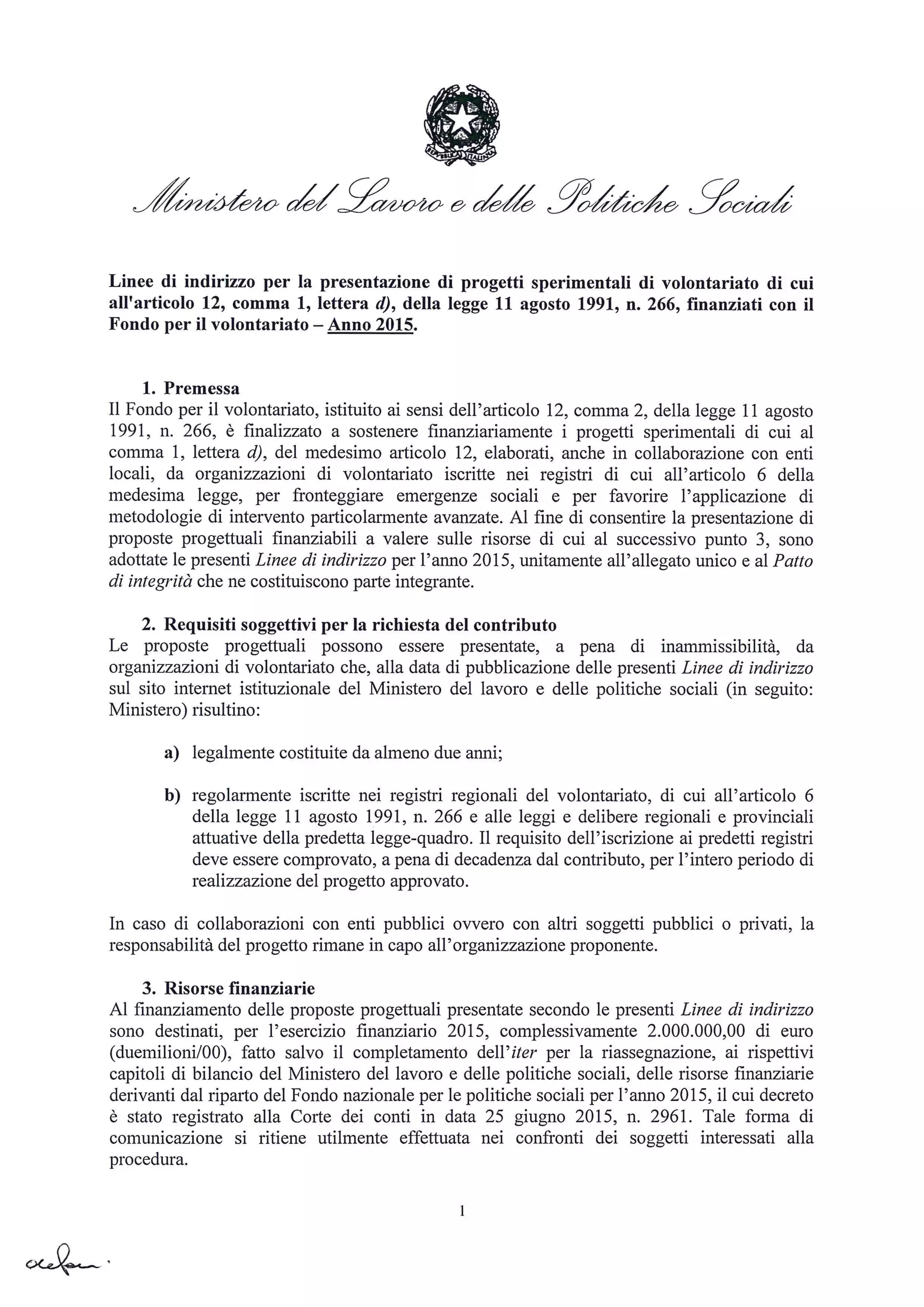 Bando Volontariato L. 266/91