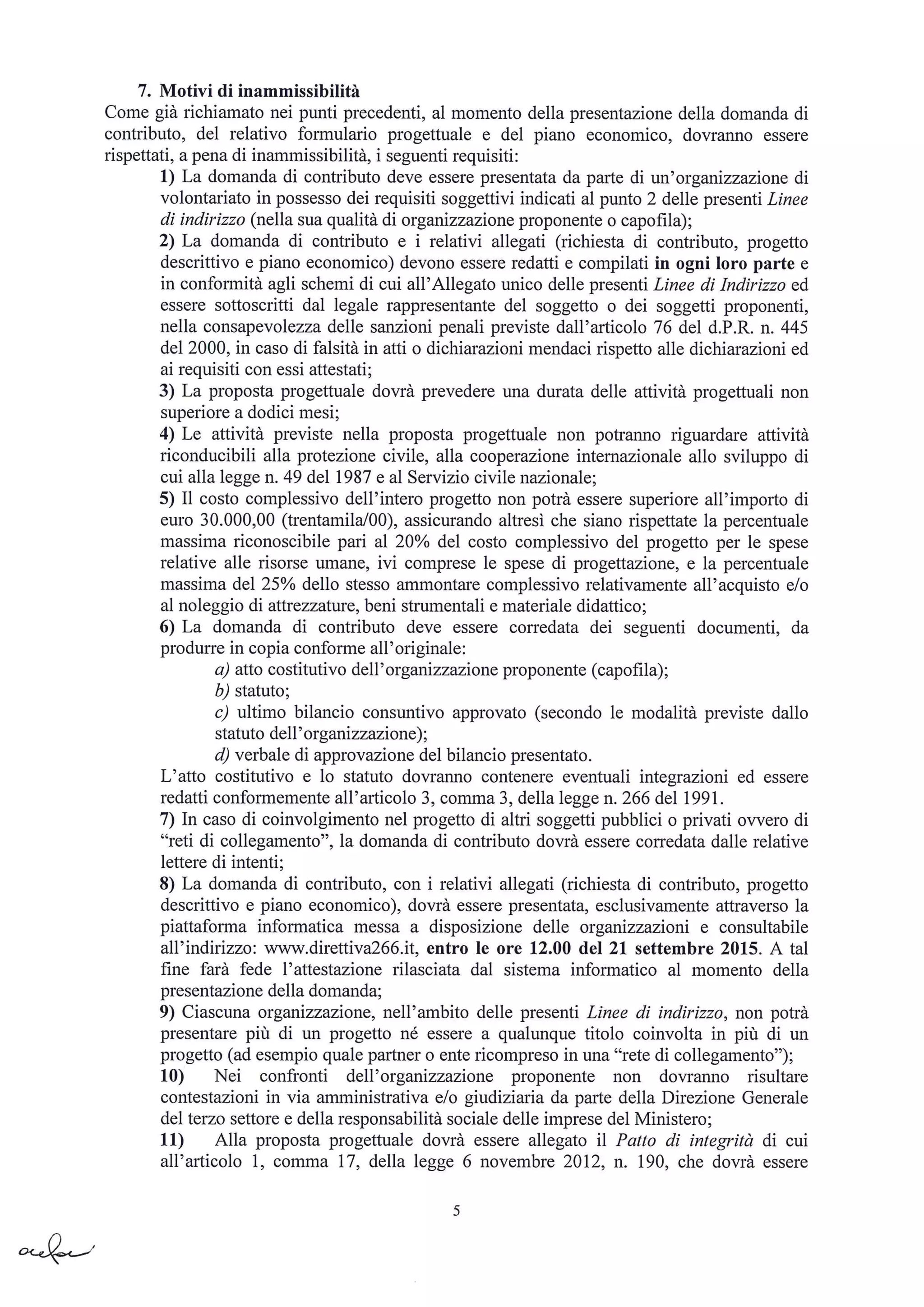 Bando Volontariato L. 266/91