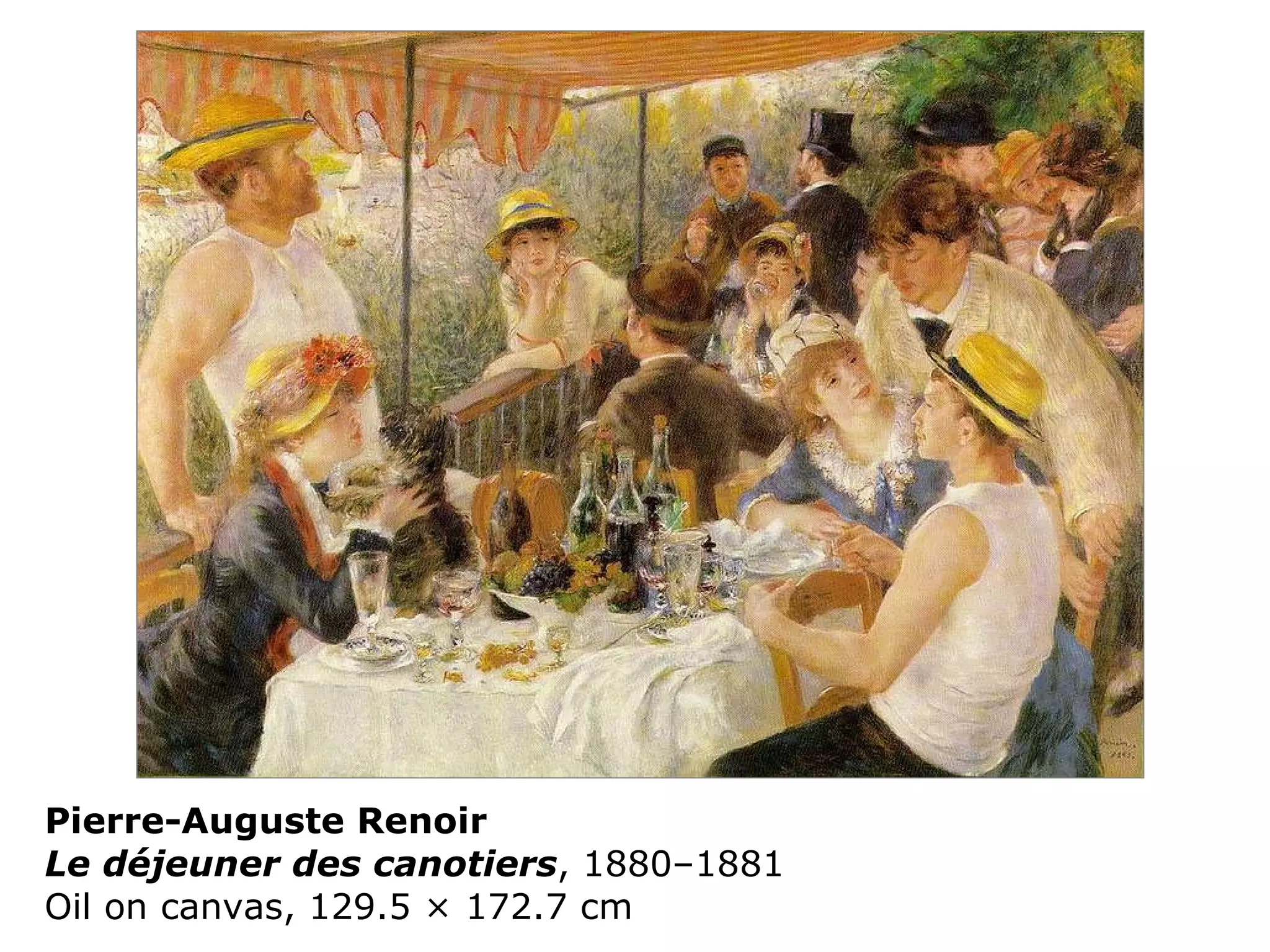 Pierre-Auguste Renoir Le déjeuner des canotiers , 1880–1881 Oil on canvas, 129.5 × 172.7 cm 