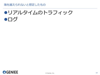 © Geniee, Inc.
海を越えられないと想定したもの
リアルタイムのトラフィック
ログ
19
 