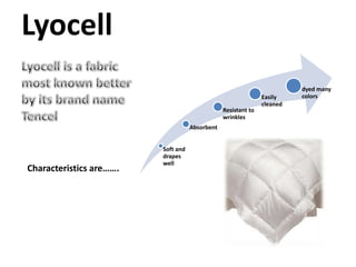 LyocellLyocell is a fabric most known better by its brand name TencelCharacteristics are…….