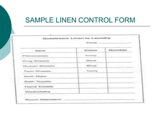 SAMPLE LINEN CONTROL FORM
 