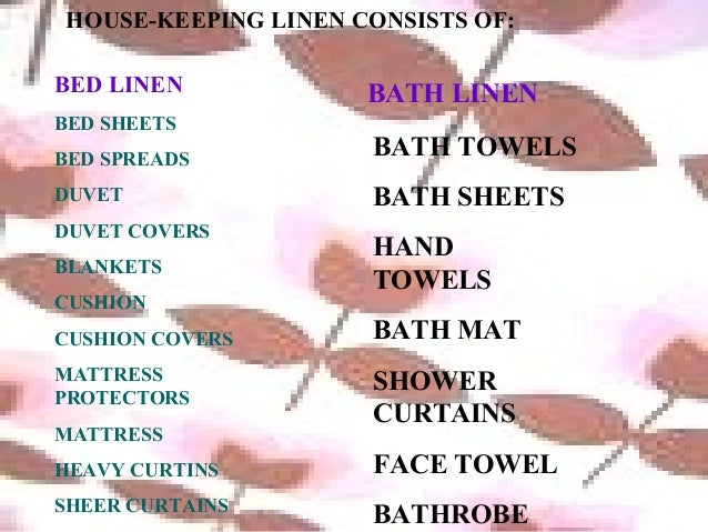 Housekeeping Linen Size Chart