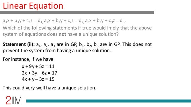 Linear Equations - Conditions for Unique Solutions