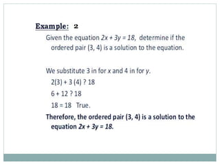 4.Graph of a Linear Equation in Two Variables:
1.Any linear equation in the standard form ax+by+c=0 has a pair of solution...