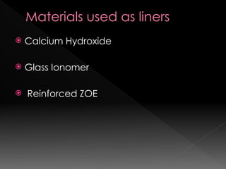 liners, Bases and varnish information dental | PPTX