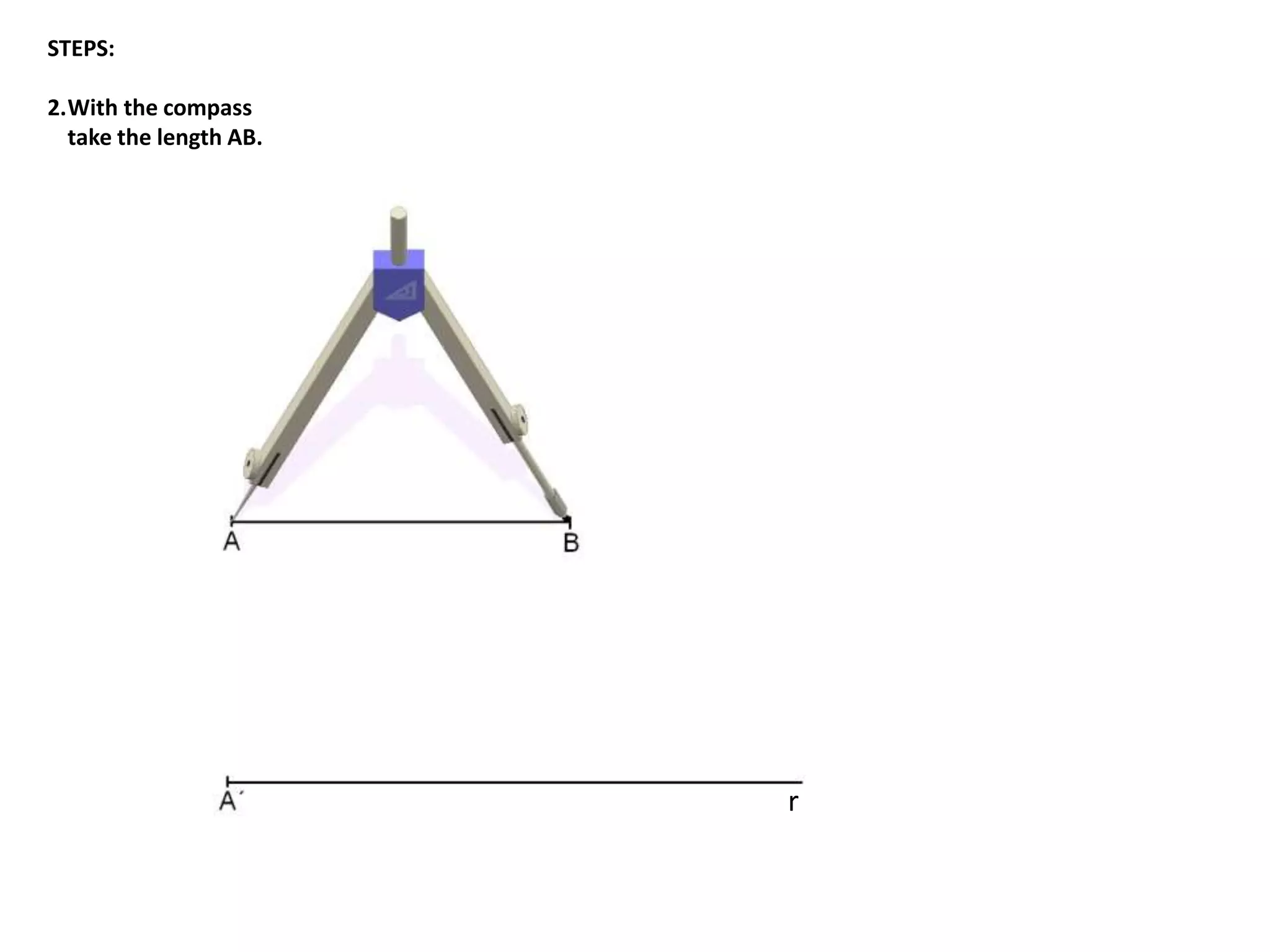 STEPS: 
2.With the compass 
take the length AB. 
r 
 