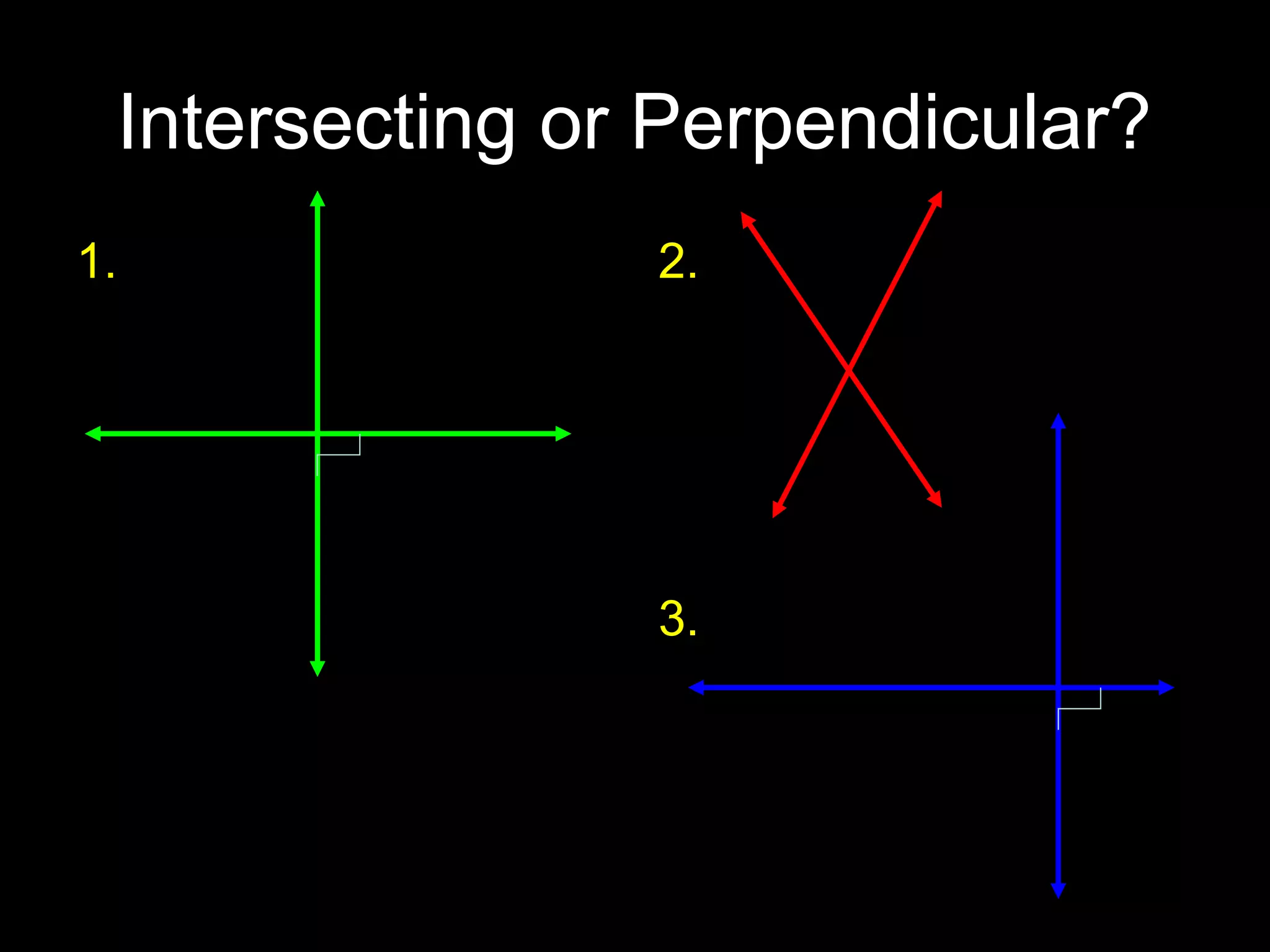 Intersecting or Perpendicular?
1. 2.
3.