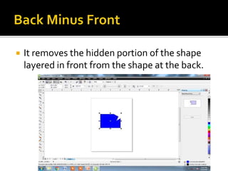  It removes the hidden portion of the shape
layered in front from the shape at the back.
 