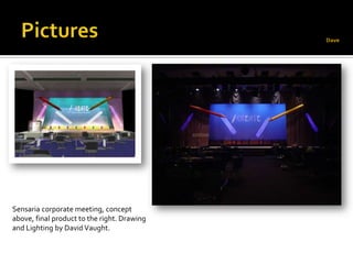 Sensaria corporate meeting, concept
above, final product to the right. Drawing
and Lighting by David Vaught.
 