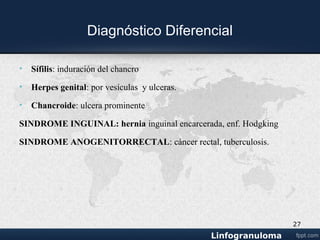 2. Chancro blando o chancroide
• Es común en países tropicales y sub-tropicales, pero es poco frecuente en
el resto del mundo. Está relacionado a la falta de higiene adecuada.
• El chancroide es producido por un microorganismo llamado Haemophilus
ducreyi, una bacteria del tipo bacilo gram negativo.
• los síntomas de uretritis aguda suelen aparecer entre los 7 y 28 días
después del contagio de modo habitual con disuria leve, molestias al orinar
y flujo uretral escaso.
• La mayoría de las mujeres permanecen asintomáticas, aunque puede existir
flujo vaginal, dolor pélvico y dolor al orinar.
27
Chancroide
 