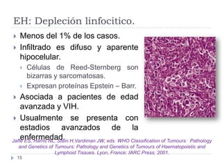 EH: Depleción linfocitico.



Menos del 1% de los casos.
Infiltrado es difuso y aparente
hipocelular.



Células de Re...