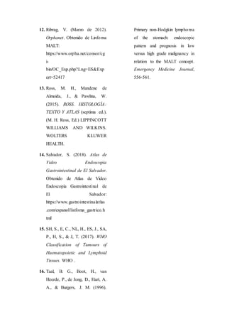 Tml Classification LINFOMA DEL TRACTO GASTROINTESTINAL MALT | DOCX