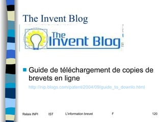 The Invent Blog Guide de téléchargement de copies de brevets en ligne http://nip.blogs.com/patent/2004/09/guide_to_downlo.html 