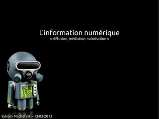 L'information numérique
                            « diffusion, médiation, valorisation »




Sylvain Machefert – 13·03·2013
 
