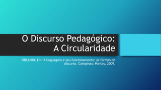 O Discurso Pedagógico:
A Circularidade
ORLANDI, Eni. A linguagem e seu funcionamento: as formas do
discurso. Campinas: Pontes, 2009.
 