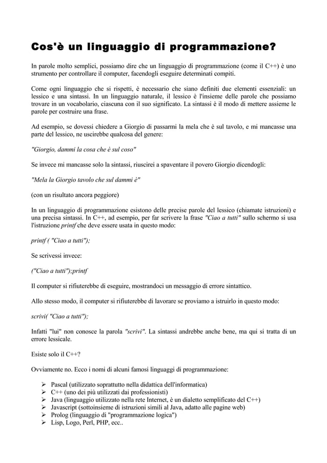 Linguaggi di programmazione | DOC | Programming Languages | Computing