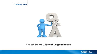 Copyright © 2012, SAS Institute Inc. All rights reserved.
Thank You
You can find me (Daymond Ling) on Linkedin
 