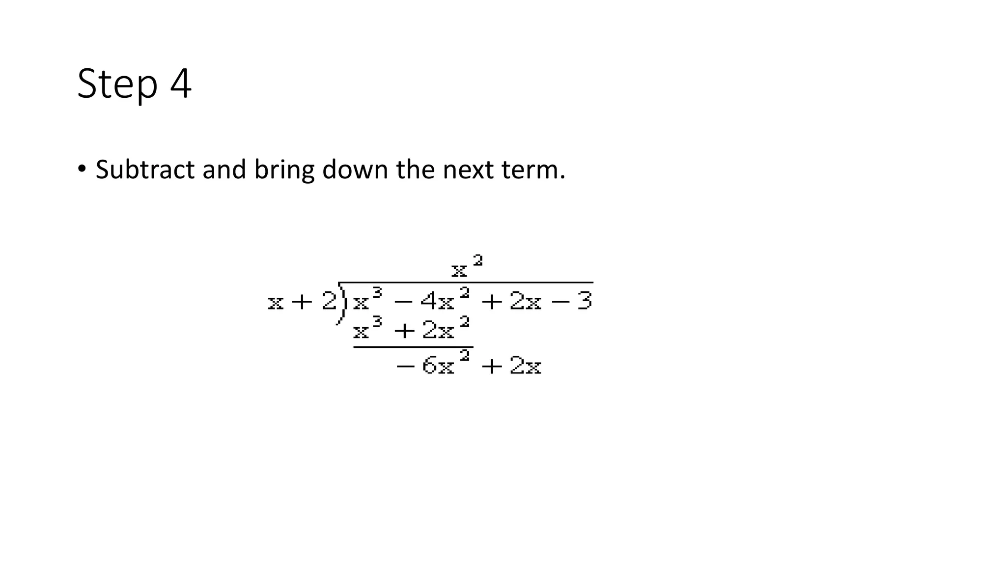 Step 4
• Subtract and bring down the next term.
 