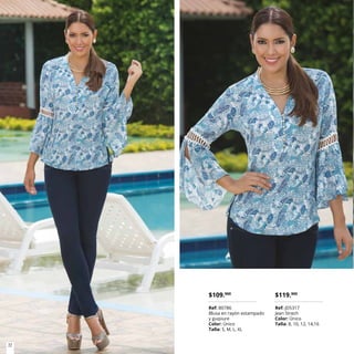 22
$119.900
Ref: JD5317
Jean Strech
Color: Único
Talla: 8, 10, 12, 14,16
$109.900
Ref: B0786
Blusa en rayón estampado
y guipiure
Color: Único
Talla: S, M, L, XL
 
