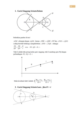 11
1. Garis Singgung SekutuDalam
2. Garis Singgung SekutuLuar, jika 𝑹 > 𝒓
 