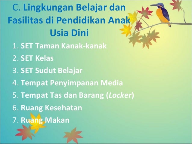 Lingkungan dan fasilitas pembelajaran paud