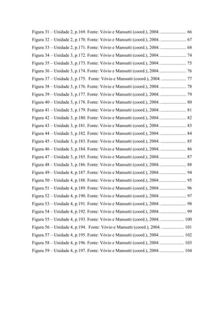 Figura 31 – Unidade 2, p.169. Fonte: Vóvio e Mansutti (coord.), 2004. ....................... 66
Figura 32 – Unidade 2, p.170. Fonte: Vóvio e Mansutti (coord.), 2004. ....................... 67
Figura 33 – Unidade 2, p.171. Fonte: Vóvio e Mansutti (coord.), 2004. ....................... 68
Figura 34 – Unidade 3, p.172. Fonte: Vóvio e Mansutti (coord.), 2004. ....................... 74
Figura 35 – Unidade 3, p.173. Fonte: Vóvio e Mansutti (coord.), 2004. ....................... 75
Figura 36 – Unidade 3, p.174. Fonte: Vóvio e Mansutti (coord.), 2004. ....................... 76
Figura 37 – Unidade 3, p.175. Fonte: Vóvio e Mansutti (coord.), 2004. ...................... 77
Figura 38 – Unidade 3, p.176. Fonte: Vóvio e Mansutti (coord.), 2004. ....................... 78
Figura 39 – Unidade 3, p.177. Fonte: Vóvio e Mansutti (coord.), 2004. ....................... 79
Figura 40 – Unidade 3, p.178. Fonte: Vóvio e Mansutti (coord.), 2004. ....................... 80
Figura 41 – Unidade 3, p.179. Fonte: Vóvio e Mansutti (coord.), 2004. ....................... 81
Figura 42 – Unidade 3, p.180. Fonte: Vóvio e Mansutti (coord.), 2004. ....................... 82
Figura 43 – Unidade 3, p.181. Fonte: Vóvio e Mansutti (coord.), 2004. ....................... 83
Figura 44 – Unidade 3, p.182. Fonte: Vóvio e Mansutti (coord.), 2004. ....................... 84
Figura 45 – Unidade 3, p.183. Fonte: Vóvio e Mansutti (coord.), 2004. ....................... 85
Figura 46 – Unidade 3, p.184. Fonte: Vóvio e Mansutti (coord.), 2004. ....................... 86
Figura 47 – Unidade 3, p.185. Fonte: Vóvio e Mansutti (coord.), 2004. ....................... 87
Figura 48 – Unidade 3, p.186. Fonte: Vóvio e Mansutti (coord.), 2004. ....................... 88
Figura 49 – Unidade 4, p.187. Fonte: Vóvio e Mansutti (coord.), 2004. ....................... 94
Figura 50 – Unidade 4, p.188. Fonte: Vóvio e Mansutti (coord.), 2004. ....................... 95
Figura 51 – Unidade 4, p.189. Fonte: Vóvio e Mansutti (coord.), 2004. ....................... 96
Figura 52 – Unidade 4, p.190. Fonte: Vóvio e Mansutti (coord.), 2004. ....................... 97
Figura 53 – Unidade 4, p.191. Fonte: Vóvio e Mansutti (coord.), 2004. ....................... 98
Figura 54 – Unidade 4, p.192. Fonte: Vóvio e Mansutti (coord.), 2004. ....................... 99
Figura 55 – Unidade 4, p.193. Fonte: Vóvio e Mansutti (coord.), 2004. ..................... 100
Figura 56 – Unidade 4, p.194. Fonte: Vóvio e Mansutti (coord.), 2004. .................... 101
Figura 57 – Unidade 4, p.195. Fonte: Vóvio e Mansutti (coord.), 2004. ..................... 102
Figura 58 – Unidade 4, p.196. Fonte: Vóvio e Mansutti (coord.), 2004. ..................... 103
Figura 59 – Unidade 4, p.197. Fonte: Vóvio e Mansutti (coord.), 2004. ..................... 104
 