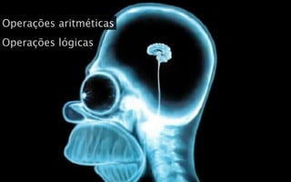 Operações aritméticas
Operações lógicas
 