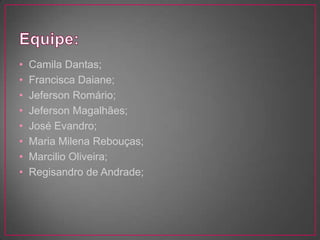 •   Camila Dantas;
•   Francisca Daiane;
•   Jeferson Romário;
•   Jeferson Magalhães;
•   José Evandro;
•   Maria Milena Rebouças;
•   Marcilio Oliveira;
•   Regisandro de Andrade;
 