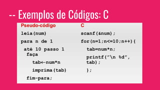 -- Exemplos de Códigos: C
 