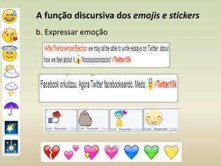A função discursiva dos emojis e stickers
b. Expressar emoção
 