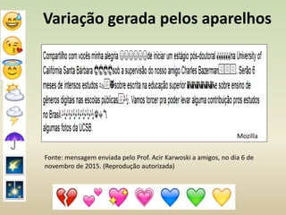 Variação gerada pelos aparelhos
Fonte: mensagem enviada pelo Prof. Acir Karwoski a amigos, no dia 6 de
novembro de 2015. (Reprodução autorizada)
Mozilla
 