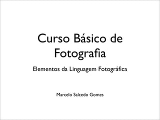 Curso Básico de
   Fotograﬁa
Elementos da Linguagem Fotográﬁca


        Marcelo Salcedo Gomes
 