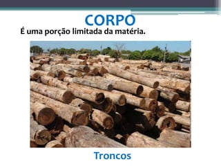 É uma porção limitada da matéria.
CORPO
Troncos
 