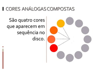 CORES ANÁLOGAS COMPOSTAS

 São quatro cores
que aparecem em
    sequência no
           disco.
 