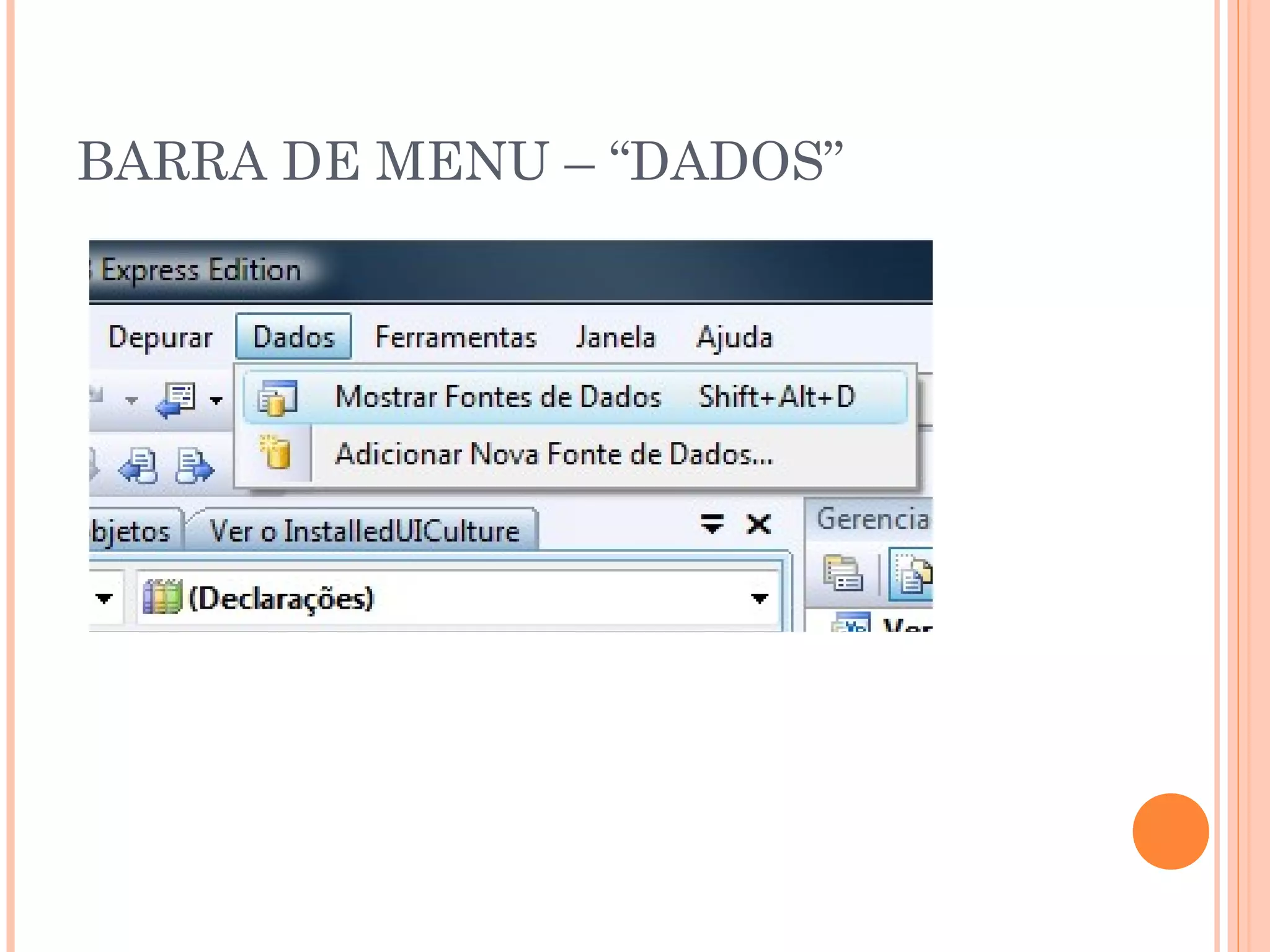 BARRA DE MENU – “DADOS”
 