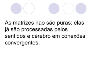 As matrizes não são puras: elas
já são processadas pelos
sentidos e cérebro em conexões
convergentes.
 