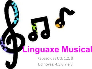 Linguaxe Musical
Repaso das Ud: 1,2, 3
Ud novas: 4,5,6,7 e 8

 