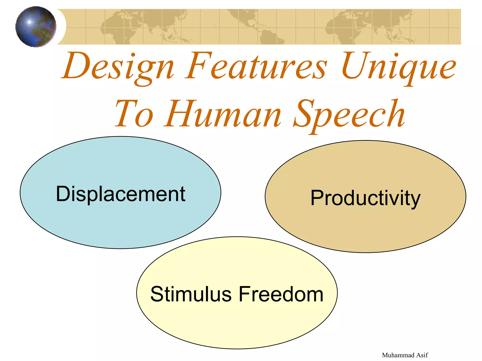 Design Features Unique To Human Speech Muhammad Asif  Displacement Stimulus Freedom Productivity 