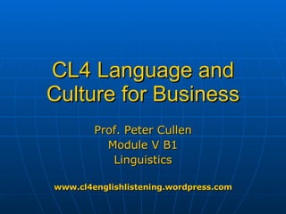 CL4 Language and Culture for Business Prof. Peter Cullen Module V B1 Linguistics www.cl4englishlistening.wordpress.com 